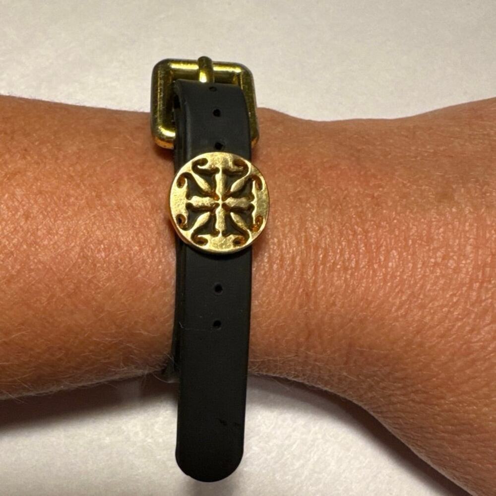 Rustic Cuff‎ Bracelet Silicone Black Gold Tone Adjustable